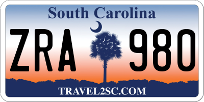 SC license plate ZRA980