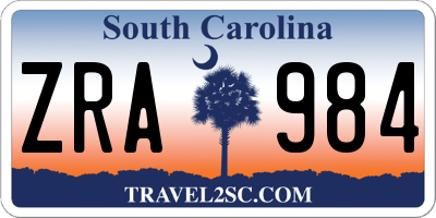 SC license plate ZRA984