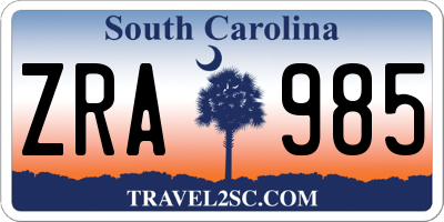 SC license plate ZRA985