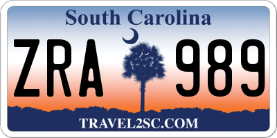 SC license plate ZRA989