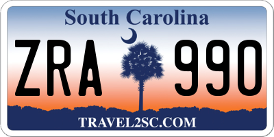 SC license plate ZRA990