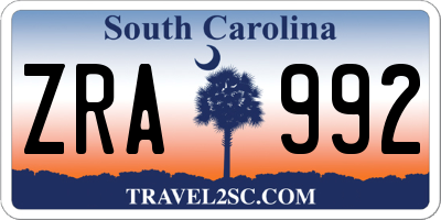SC license plate ZRA992