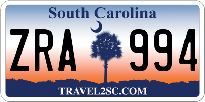 SC license plate ZRA994