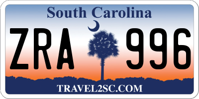 SC license plate ZRA996