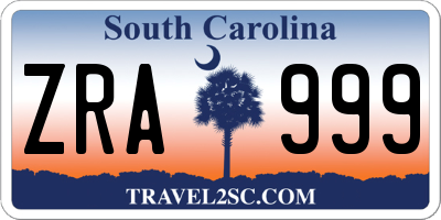 SC license plate ZRA999
