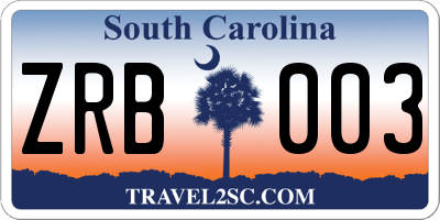 SC license plate ZRB003