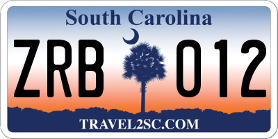SC license plate ZRB012