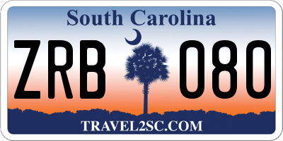 SC license plate ZRB080