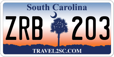 SC license plate ZRB203
