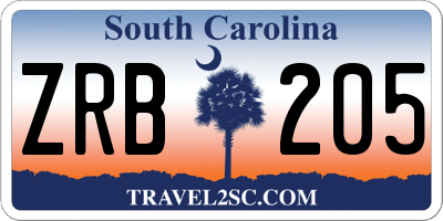 SC license plate ZRB205