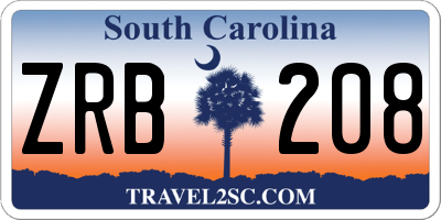 SC license plate ZRB208