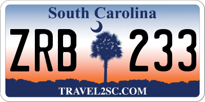 SC license plate ZRB233