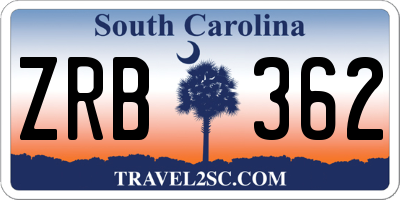 SC license plate ZRB362