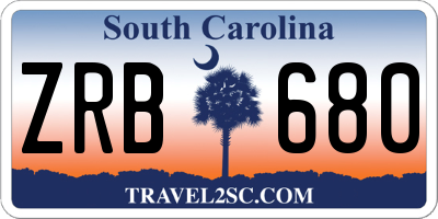 SC license plate ZRB680