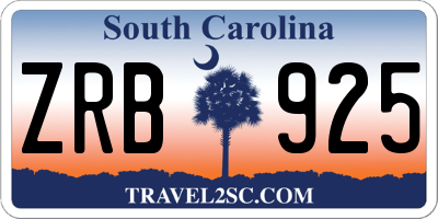 SC license plate ZRB925