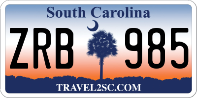 SC license plate ZRB985
