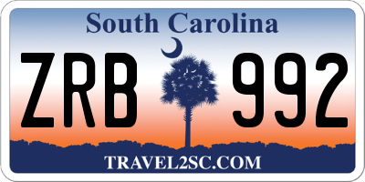 SC license plate ZRB992