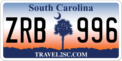 SC license plate ZRB996