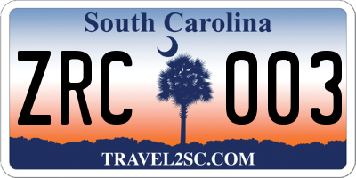 SC license plate ZRC003