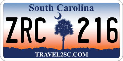 SC license plate ZRC216