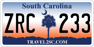 SC license plate ZRC233