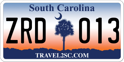 SC license plate ZRD013