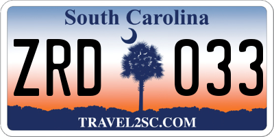SC license plate ZRD033