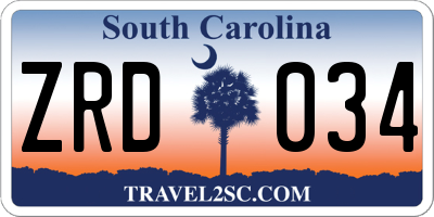 SC license plate ZRD034