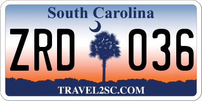 SC license plate ZRD036