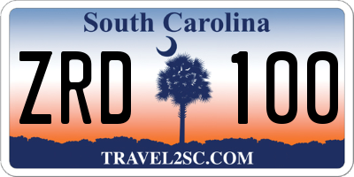 SC license plate ZRD100