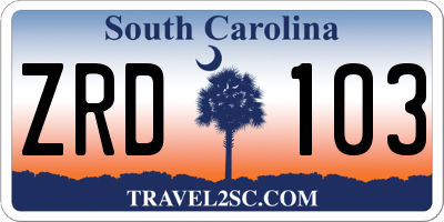 SC license plate ZRD103