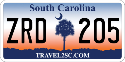 SC license plate ZRD205