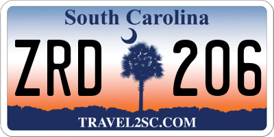SC license plate ZRD206