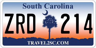 SC license plate ZRD214