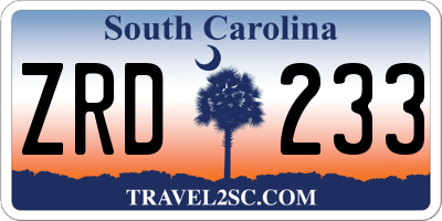 SC license plate ZRD233