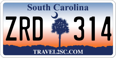 SC license plate ZRD314