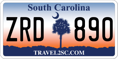 SC license plate ZRD890