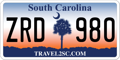 SC license plate ZRD980