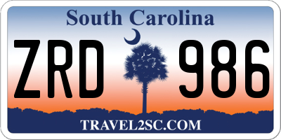 SC license plate ZRD986