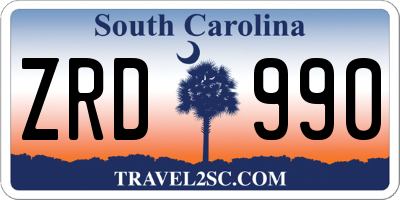 SC license plate ZRD990