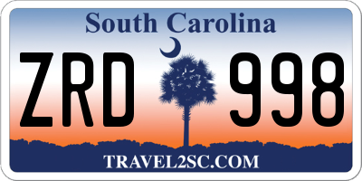 SC license plate ZRD998