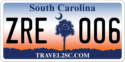 SC license plate ZRE006