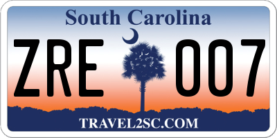 SC license plate ZRE007