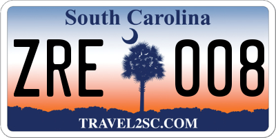 SC license plate ZRE008
