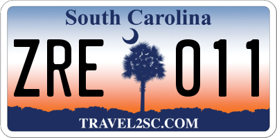 SC license plate ZRE011