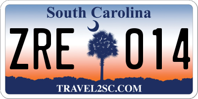SC license plate ZRE014