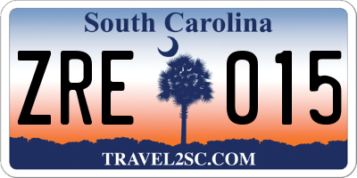 SC license plate ZRE015