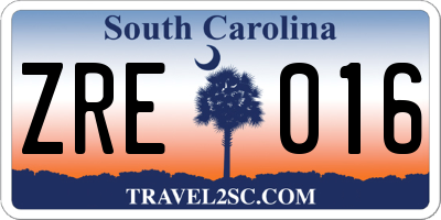 SC license plate ZRE016