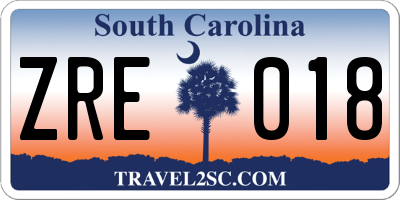 SC license plate ZRE018