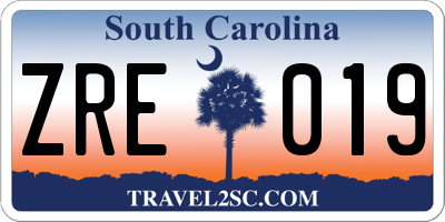 SC license plate ZRE019